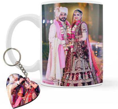 THE HATKE STORE Photo & Text Printed Cup For Birthday Anniversary Photo cup With Keychain P11 Ceramic Coffee Mug
