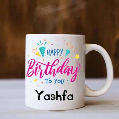 badri creations Happy Birthday Yashfa White Coffee Ceramic Coffee Mug