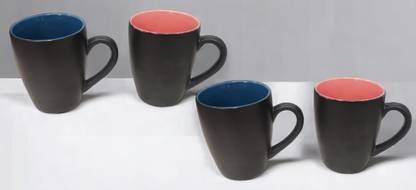 meandyou Artisanal Elegance Handmade Ceramic Black Matt (Multicolour Inside) Ceramic Coffee Mug