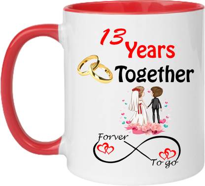 printsbea Printed 13 Years Together Forever Unique Quotes inside & Handle Red Coffee Ceramic Coffee Mug