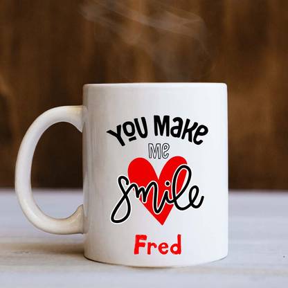 badri creations You Make Me Smile Fred White Ceramic Coffee Mug