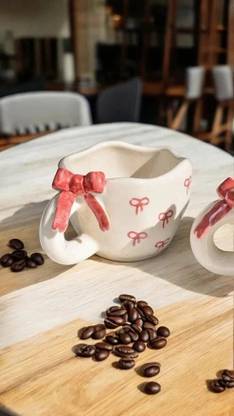 zk collections Handmade & Handpainted Cute Pinierest-Inspired 3D Realistic Bow Ceramic Ceramic Coffee Mug