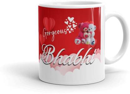 Dezzbee Gorgeous Bhabhi Glossy Printed Ceramic Coffee 330Ml White Ceramic Coffee Mug