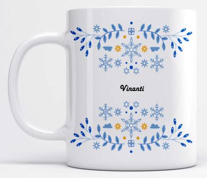 LOROFY Name Vinanti Printed Beautiful Blue Floral Design White Ceramic Coffee Mug