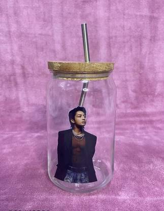 Kmart Jungkook Glass tumbler/sipper with lid and straw Glass Tumbler