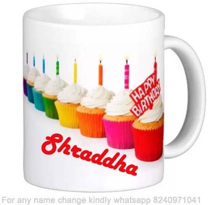 Exocticaa Happy Birthday Gift for Shraddha Cake theme Message 022 Ceramic Coffee Mug
