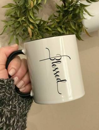 MoreAndMore Specially Designed Glossy Blessed Coffee Printedss Ceramic Coffee Mug
