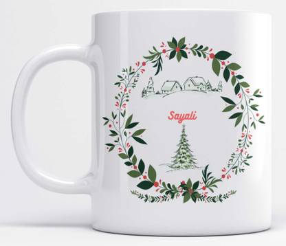 LOROFY Name Sayali Printed Christmas Design White Ceramic Coffee Mug