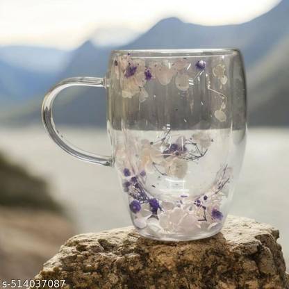 AANZIA PURPLE Heat Resistant Double Wall Glass Coffees (Pack of 1) Glass Coffee Mug