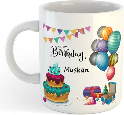 RAJEEC Happy Birthday Muskan Name Printed Ceramic Coffee Ceramic Coffee Mug