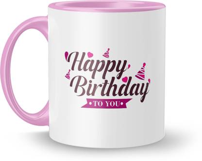MUGKIN Special Happy Birthday Printed Inner&Handle Pink Coloured Ceramic (Pink-31) Ceramic Coffee Mug
