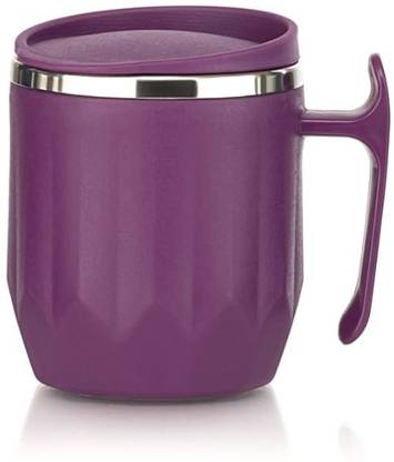MAGICSPOON Stainless Steel Coffee with Lid (300 ml) (Pack of 1) (Pink,Multicolour) Stainless Steel Coffee Mug