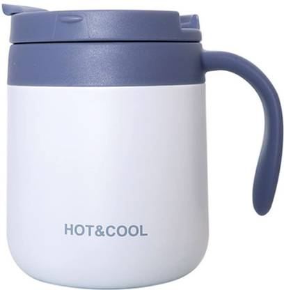 Leeonz 350ml Thermal Vacuum Insulated Cup with Handle and Lid for Cold & Hot (White) Stainless Steel Coffee Mug