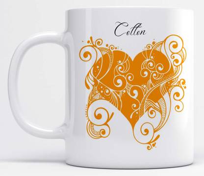 LOROFY Name Colton Printed Orange Heart Design Ceramic Coffee Mug