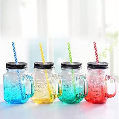 MEHAKENT Glass Jars with Lid and Straw Glass Mason Jar