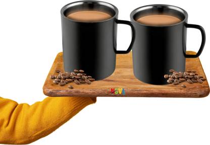 NSVL Stainless Steel Black Coffees Double Wall Bpa Free - Tea Cup Wide Handle Stainless Steel Coffee Mug