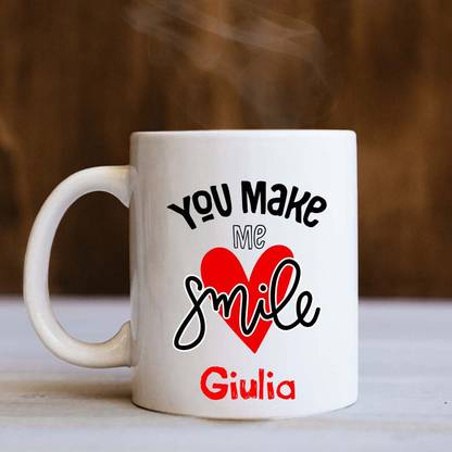 badri creations You Make Me Smile Giulia White Ceramic Coffee Mug