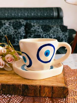 Niyara Evil Eye Cup with Saucer Ceramic Coffee Mug