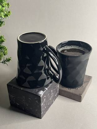 JHANDOOZ Black Diamond Textured Cup For Kitchenware Ceramic Coffee Mug