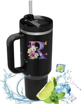 NEXEL With your Name Letter Stanley Tumbler with Handle for Travel Home and Office Stainless Steel Tumbler