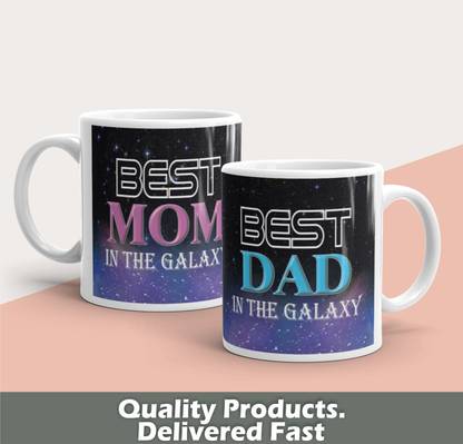 Yashukraft BEST MOM & DAD IN THE GALAXY Ceramic Coffee 325ml Ceramic Coffee Mug