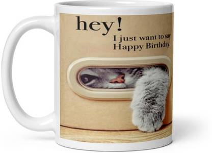 Ayushmaan DWARIKADHESH : HAPPY BIRTHDAY CAT PETERN (CERAMIC COFFE MUG0 CAPACITY : 330ML Ceramic Coffee Mug