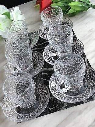 goblet Clear Fancy Bubble Design Tea Cup and Saucer Set Glass Coffee Mug