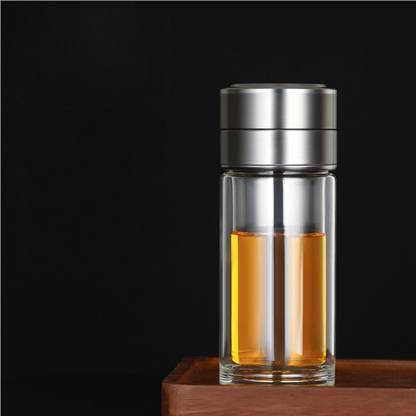 Vrupan Double Wall Glass Infuser Cup With Green Tea Filter Loose Leaf Tea Maker Glass Mason Jar