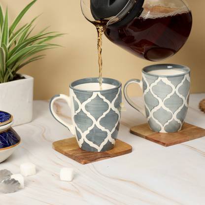 DULI Coffee 250 ml Set of 2 Large Sized Hand Painted Coffee, Tea with Handle Ceramic Coffee Mug