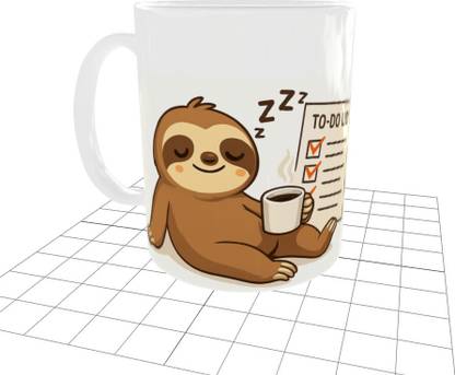 Madhut Sloth Printed Ceramic Coffee – Aaj Ka Kaam Kal Pe Chhodo” Ceramic Coffee Mug