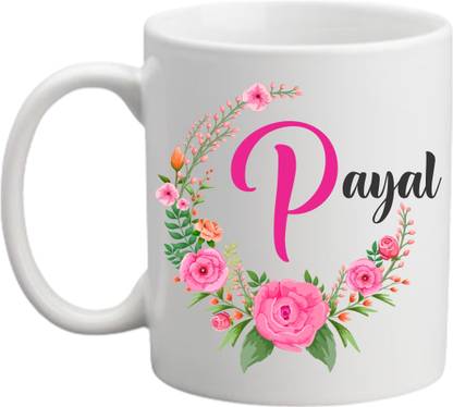 printyug Payal (Name Printed,Floral Design) White Ceramic Coffee Mug
