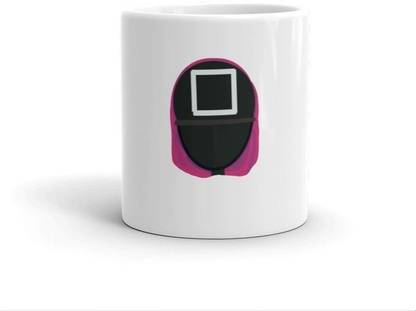 craft maniacs SQUID GAMES MASK UP 330 ML WHITE MUG FOR KDRAMA LOVERS Ceramic Coffee Mug