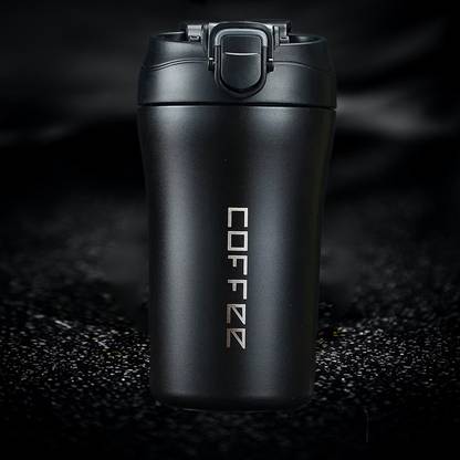 UniKart Dark Black Insulated SS Coffee Tumbler with 2-in-1 Flip Up Straw & Sip Lid Stainless Steel Tumbler