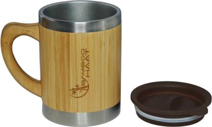 Bamboo Haat Insulated Tea Coffee With Handle & Lid | Stainless Steel Tumbler Wood Coffee Mug