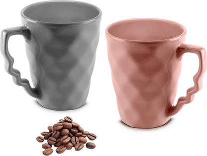Urban Chef PRISM Ceramic Handcrafted Shine Matte PINK & GREY- Microwave Safe Coffee / Milk with Handle Ideal Best For Self Use Or Gift for Friends, Anniversary, Birthday ( Set of 2, 225 ML EACH ) Ceramic Coffee Mug