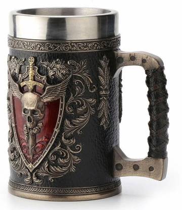 EMERGE Winged Sword And Shield Crest Beer Stein Stainless Steel Tumbler Stainless Steel Beer Mug