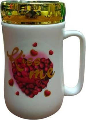 variety palace Kiss Me Heart Print Premium Ceramic mug White Printed Ceramic Coffee Mug