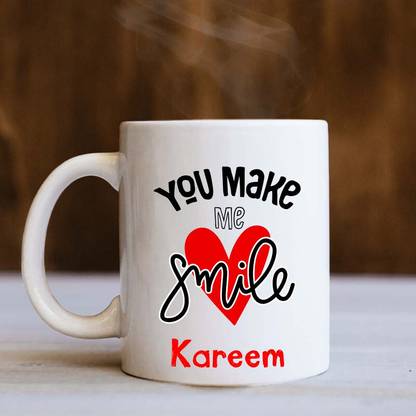 badri creations You Make Me Smile Kareem White Ceramic Coffee Mug