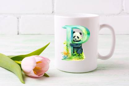 Aastha Imagine Media Premium Font P With Cute Panda Printed 11oz Ceramic Coffee Mug