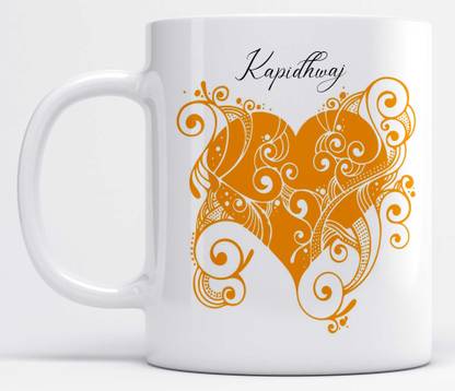 LOROFY Name Kapidhwaj Printed Orange Heart Design Ceramic Coffee Mug