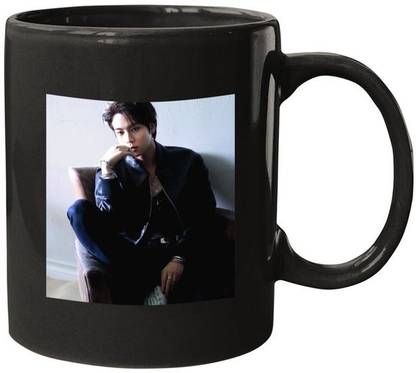craft maniacs BTS JIN CUTESTER 330 ML BLACK MUG FOR BTS ARMY Ceramic Coffee Mug