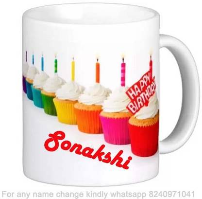 Exocticaa Happy Birthday Gift for Sonakshi Cake theme Message 022 Ceramic Coffee Mug