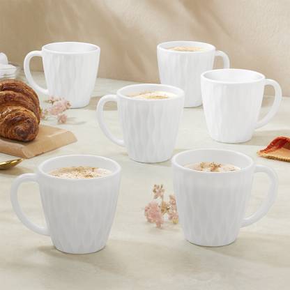 Larah by Borosil Curl Tea/Coffee Cups, Bone-Ash Free, Crockery Set Ideal for Daily Use & Gifting Opalware Coffee Mug