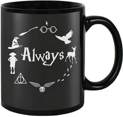craft maniacs ALWAYS SYMBOLISM 330 ML BLACK MUG FOR HARRY POTTER FANS Porcelain Coffee Mug