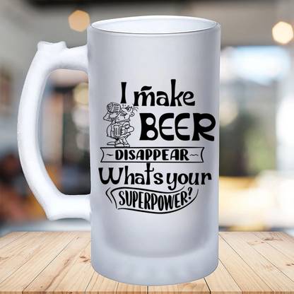 JIKRAA I Make Beer Disappear Frosted Glass Beer Mug