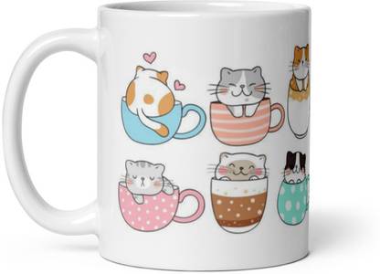 Giftsadaa cute cat, love cat, cat lover, printed Milk mug | Best gift For Cat Lover | Ceramic Coffee Mug