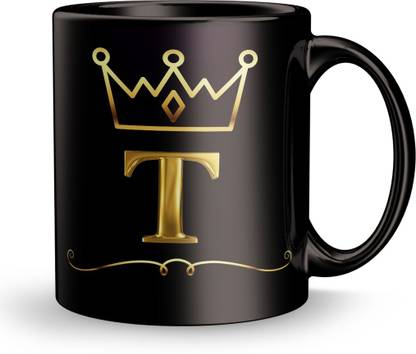 Plakasha creations T letter Black print Design print gift for Sister, Boyfriend, Girlfriend, Wife spacial Birthday Gift, Valantine day gift, anniversary gifts, Gift For Brother,Gift For Friends,Gift For Gilfriend, Gift For Boyfriend Ceramic Coffee Mug