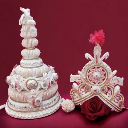 PujaDukaan Topor Mukut Set For Bengali Wedding Groom Bride Golden Chakra Mukut