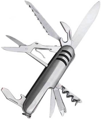 vetreo 11 in 1 Stainless Steel Multi Functional Swiss Army Style Travel Folding Knife Set - (Silver) 11 Swiss Army Knife