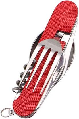 Excadrill 4 in1 Function Eating Stainless Tool Camping Folding Pocket Fork Spoon Set Multi Tool